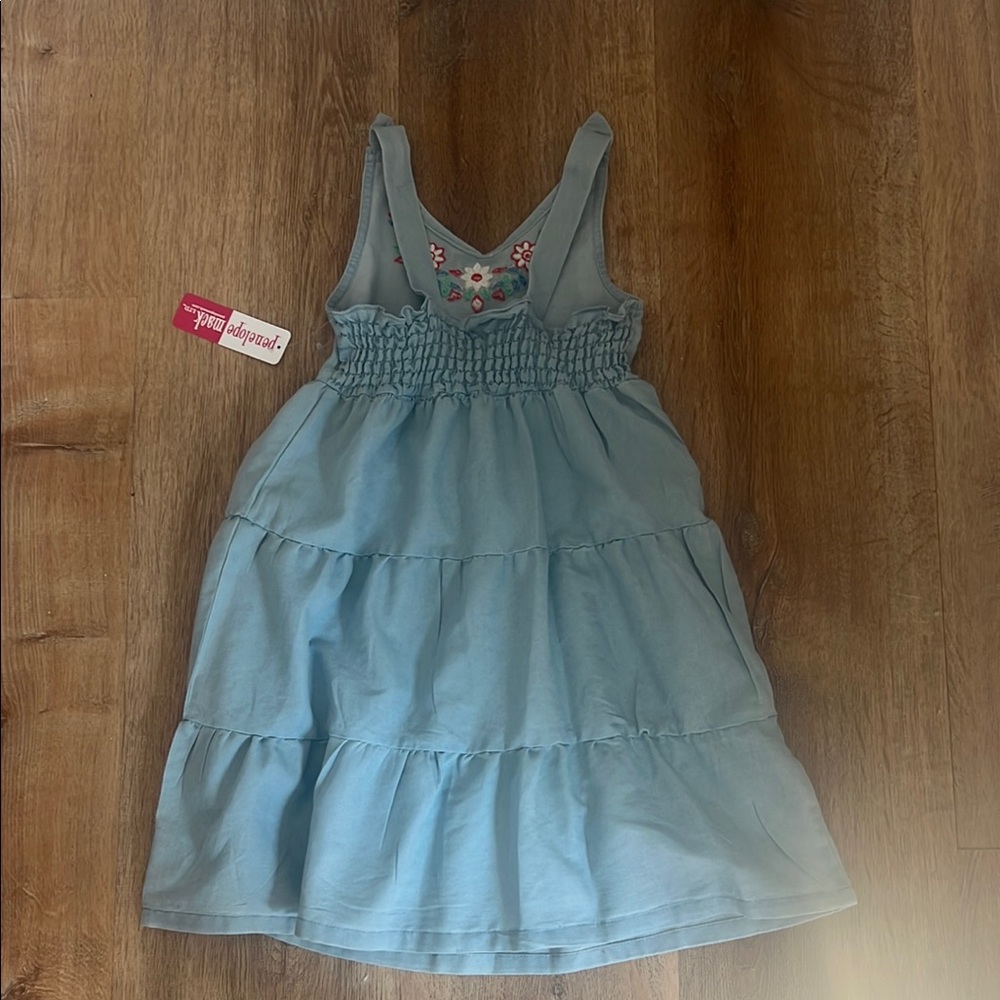 Blue chambray Dress with Floral Embroidery - Picture 5 of 5
